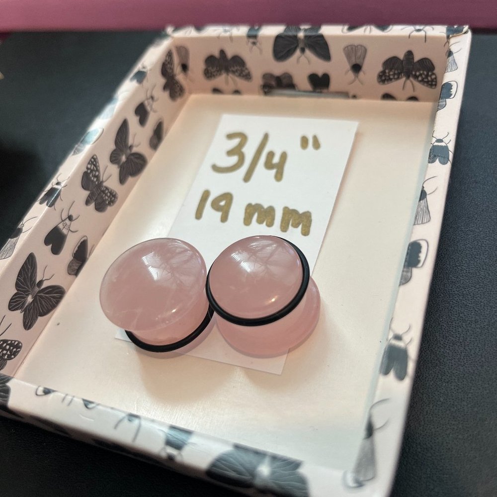 Single Flared rose quartz stone plugs, 3/4 19mm, $10 when bundled